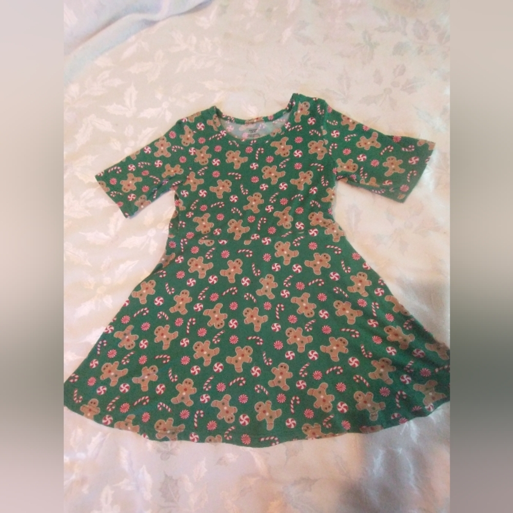 Girls Gingerbread Man Candy Cane Christmas Dress Size 4 5